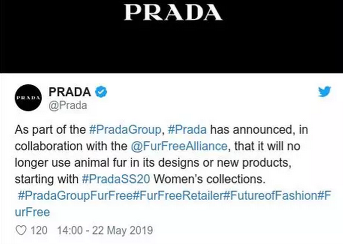 Prada集团宣布2020年加入杜绝皮草行列